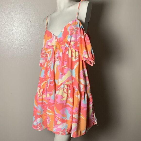 Lina colorful cold shoulder mini dress off the shoulder small - Picture 3 of 12
